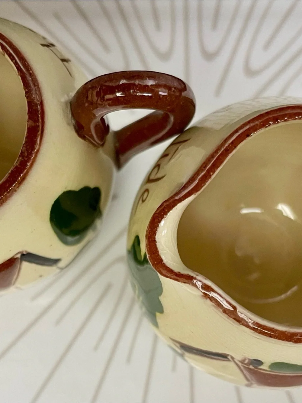 Torquay Watcombe Motto Ware  Made in England  Set of Two Small  Pitchers